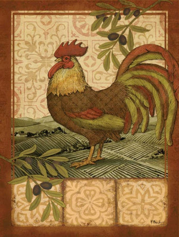 Tuscan Rooster I Black Ornate Wood Framed Art Print with Double Matting by Brent, Paul