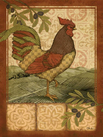 Tuscan Rooster II Black Ornate Wood Framed Art Print with Double Matting by Brent, Paul