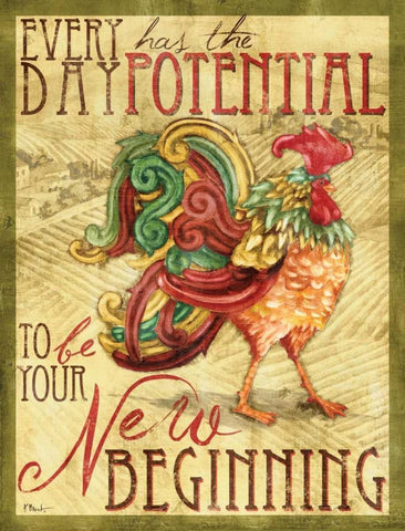 Daybreak Rooster I Black Ornate Wood Framed Art Print with Double Matting by Brent, Paul