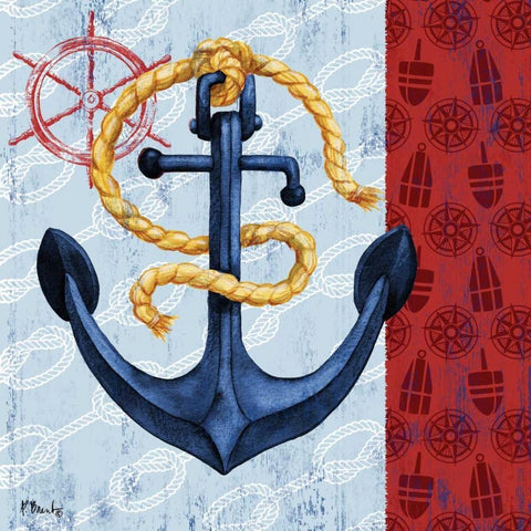 Montauk Anchor II Black Modern Wood Framed Art Print with Double Matting by Brent, Paul