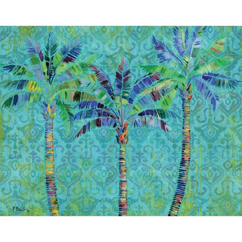 Paradise Palms Turquoise Black Modern Wood Framed Art Print with Double Matting by Brent, Paul