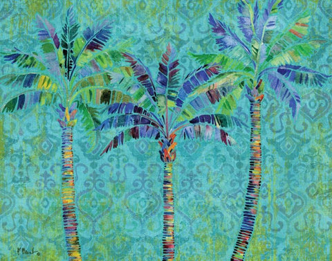 Paradise Palms Turquoise Black Ornate Wood Framed Art Print with Double Matting by Brent, Paul