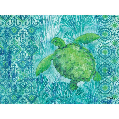 Turtle Batik Black Modern Wood Framed Art Print with Double Matting by Brent, Paul