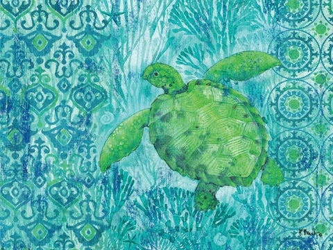 Turtle Batik White Modern Wood Framed Art Print with Double Matting by Brent, Paul