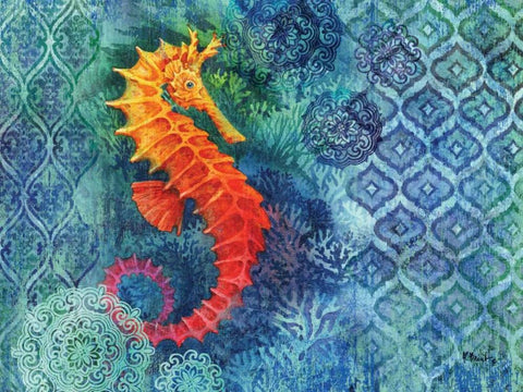 Seahorse Batik White Modern Wood Framed Art Print with Double Matting by Brent, Paul