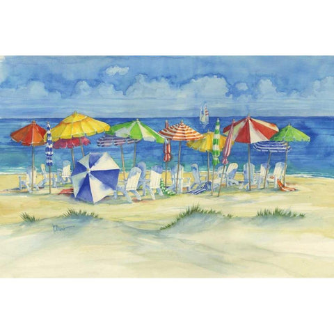 Watercolor Beach Black Modern Wood Framed Art Print with Double Matting by Brent, Paul