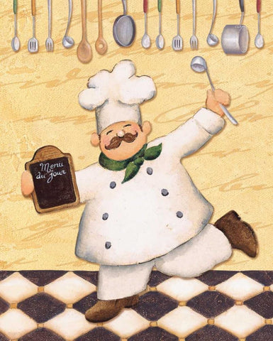 Le Chef et le Menu Black Ornate Wood Framed Art Print with Double Matting by Brissonnet, Daphne