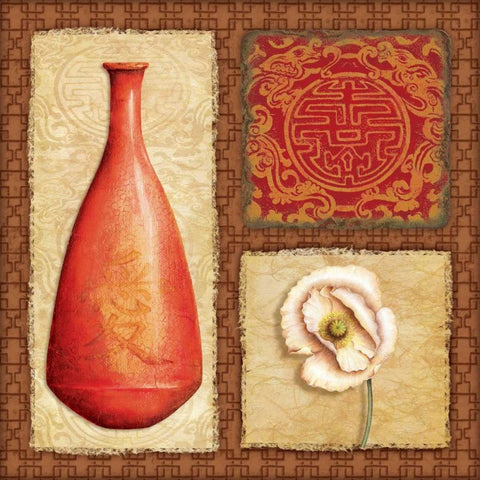 Oriental Collage II White Modern Wood Framed Art Print with Double Matting by Corbin, Delphine