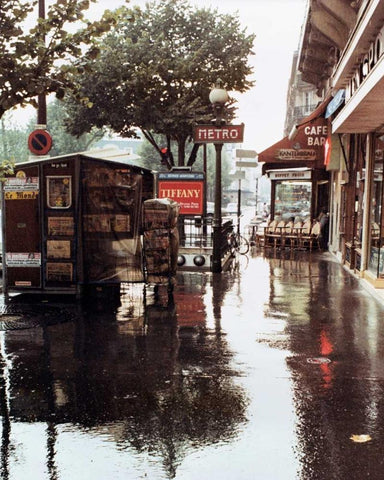 Sidewalk in Rain White Modern Wood Framed Art Print with Double Matting by Cieslikowski, Zeny
