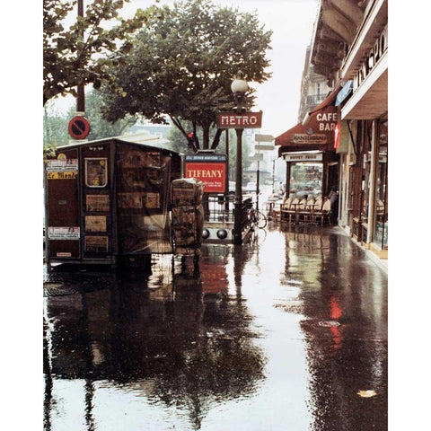 Sidewalk in Rain Black Modern Wood Framed Art Print by Cieslikowski, Zeny