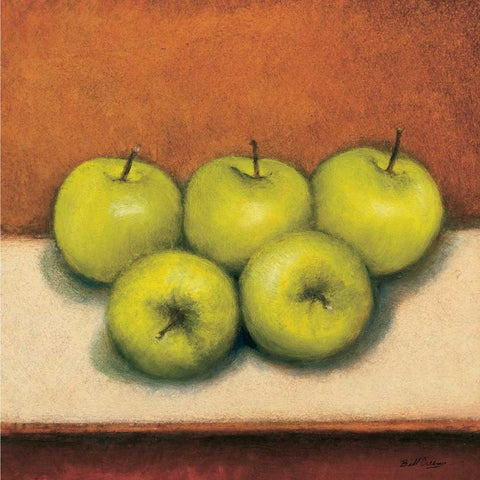 Granny Smith Apples White Modern Wood Framed Art Print with Double Matting by Creevy, Bill