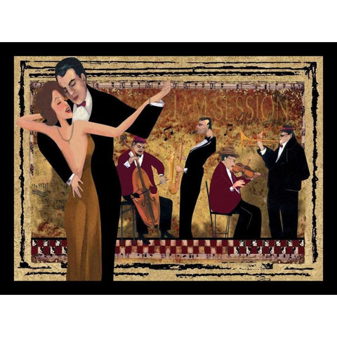 Jam Session I Black Modern Wood Framed Art Print with Double Matting by CW Designs Inc.