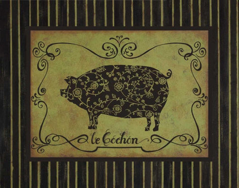 le Cochon Black Ornate Wood Framed Art Print with Double Matting by Devereux, Sophie