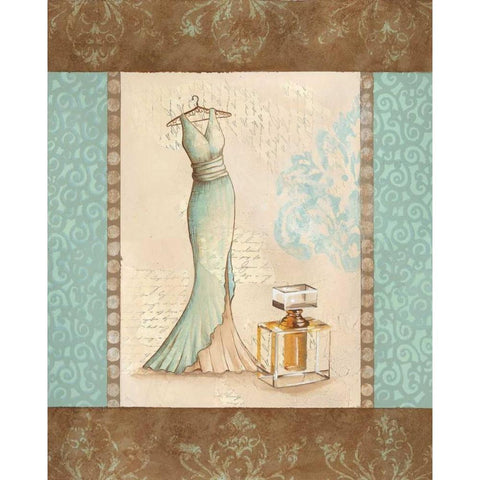 Aqua Fashion I Gold Ornate Wood Framed Art Print with Double Matting by Devereux, Sophie