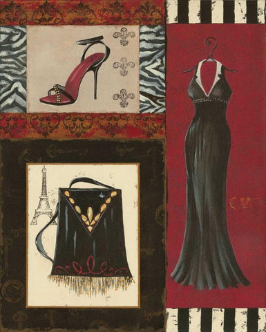 Fashion Collage II Black Ornate Wood Framed Art Print with Double Matting by Devereux, Sophie