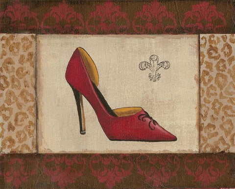 Fashion Shoe I Black Ornate Wood Framed Art Print with Double Matting by Devereux, Sophie