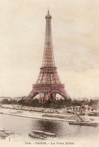 Vintage Eiffel Tower White Modern Wood Framed Art Print with Double Matting by Devereux, Sophie