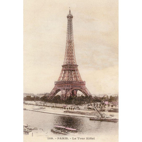 Vintage Eiffel Tower Black Modern Wood Framed Art Print by Devereux, Sophie