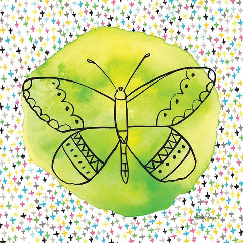 Butterflies Green White Modern Wood Framed Art Print with Double Matting by Frazer, Amy