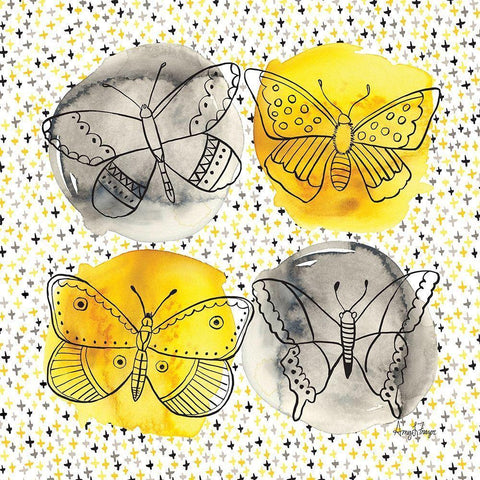 Gray and Yellow Butterflies II Black Modern Wood Framed Art Print with Double Matting by Frazer, Amy