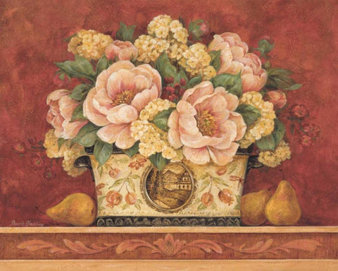 Peony Tapestry Black Ornate Wood Framed Art Print with Double Matting by Gladding, Pamela