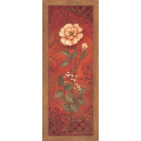 Rose with Babys Breath Gold Ornate Wood Framed Art Print with Double Matting by Gladding, Pamela
