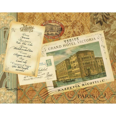 Grand Hotel Paris Gold Ornate Wood Framed Art Print with Double Matting by Gladding, Pamela