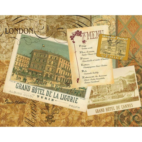 Grand Hotel London Gold Ornate Wood Framed Art Print with Double Matting by Gladding, Pamela