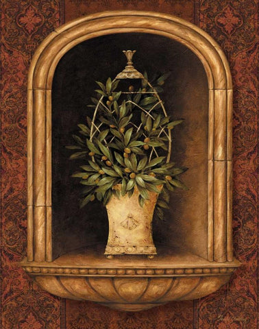 Olive Topiary Niches I Black Ornate Wood Framed Art Print with Double Matting by Gladding, Pamela