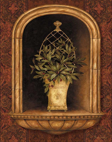 Olive Topiary Niches II Black Ornate Wood Framed Art Print with Double Matting by Gladding, Pamela