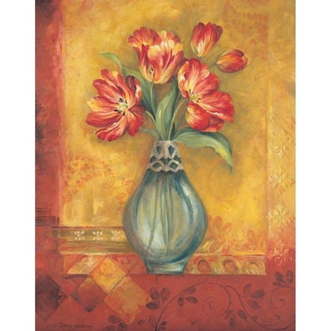 Pandoras Tulips Gold Ornate Wood Framed Art Print with Double Matting by Gladding, Pamela