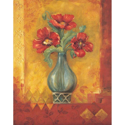 Pandoras Poppies Gold Ornate Wood Framed Art Print with Double Matting by Gladding, Pamela