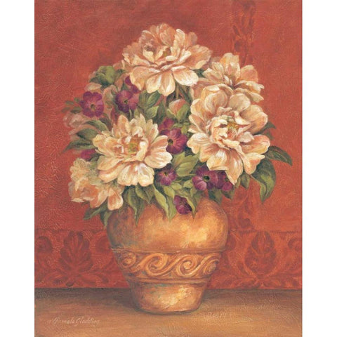 Tuscan Peonies Gold Ornate Wood Framed Art Print with Double Matting by Gladding, Pamela