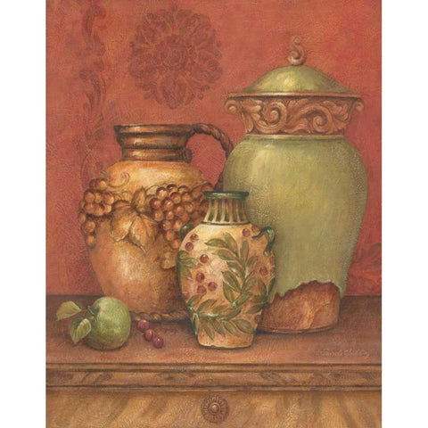 Tuscan Urns II Gold Ornate Wood Framed Art Print with Double Matting by Gladding, Pamela