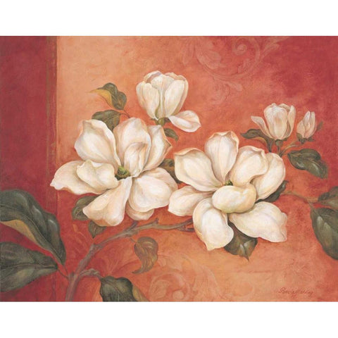 Magnolias Gold Ornate Wood Framed Art Print with Double Matting by Gladding, Pamela