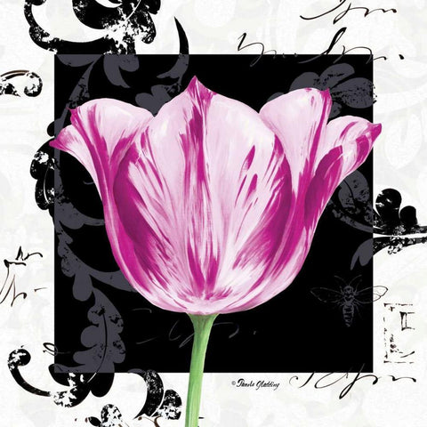 Damask Tulip I Black Modern Wood Framed Art Print with Double Matting by Gladding, Pamela