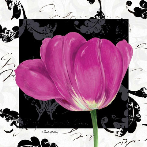 Damask Tulip II Black Ornate Wood Framed Art Print with Double Matting by Gladding, Pamela