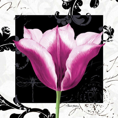 Damask Tulip III Black Ornate Wood Framed Art Print with Double Matting by Gladding, Pamela