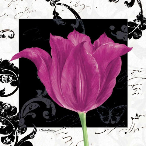 Damask Tulip IV Gold Ornate Wood Framed Art Print with Double Matting by Gladding, Pamela