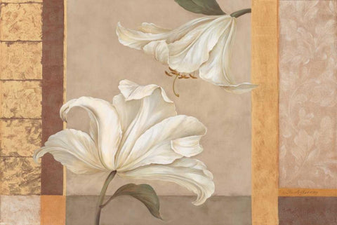 Lily Duet White Modern Wood Framed Art Print with Double Matting by Gladding, Pamela