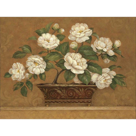 Camellia Tapestry Black Modern Wood Framed Art Print with Double Matting by Gladding, Pamela