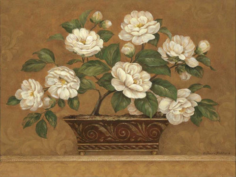 Camellia Tapestry White Modern Wood Framed Art Print with Double Matting by Gladding, Pamela