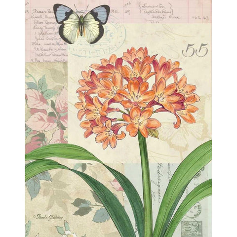 Clivia Floral Collage Gold Ornate Wood Framed Art Print with Double Matting by Gladding, Pamela