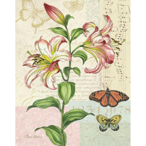 Oripet Lily Collage White Modern Wood Framed Art Print by Gladding, Pamela