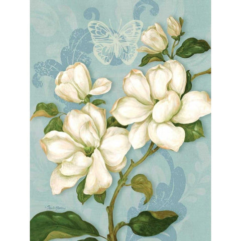 Magnolias White Modern Wood Framed Art Print by Gladding, Pamela