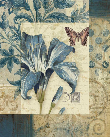 Blue Moods Lily Black Ornate Wood Framed Art Print with Double Matting by Gladding, Pamela