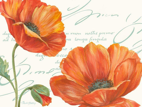 Orange Poppies I Black Ornate Wood Framed Art Print with Double Matting by Gladding, Pamela