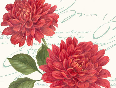 Red Dahlias Black Ornate Wood Framed Art Print with Double Matting by Gladding, Pamela
