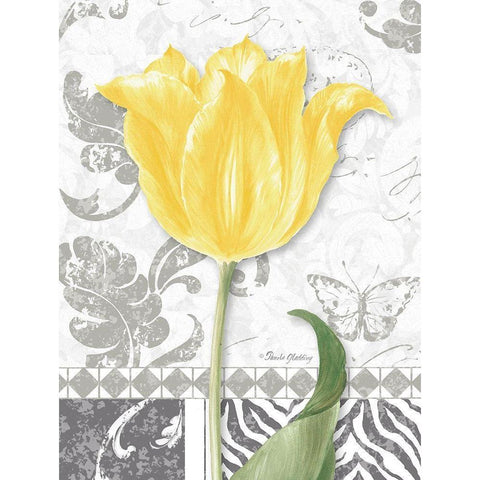 Damask Gray Tulips I Black Modern Wood Framed Art Print with Double Matting by Gladding, Pamela