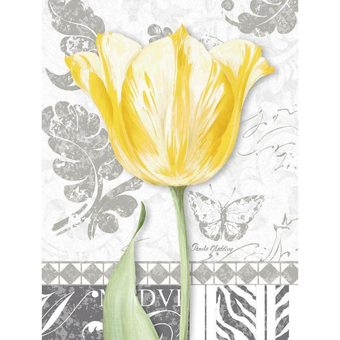 Damask Gray Tulips II Black Modern Wood Framed Art Print with Double Matting by Gladding, Pamela